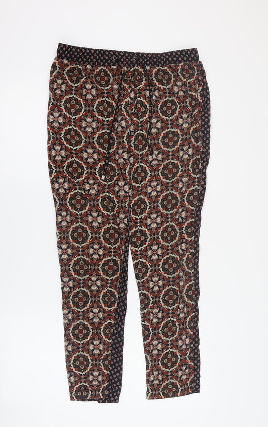 ESMARA Womens Black Geometric Viscose Carrot Trousers Size 10 L25 in Regular Drawstring