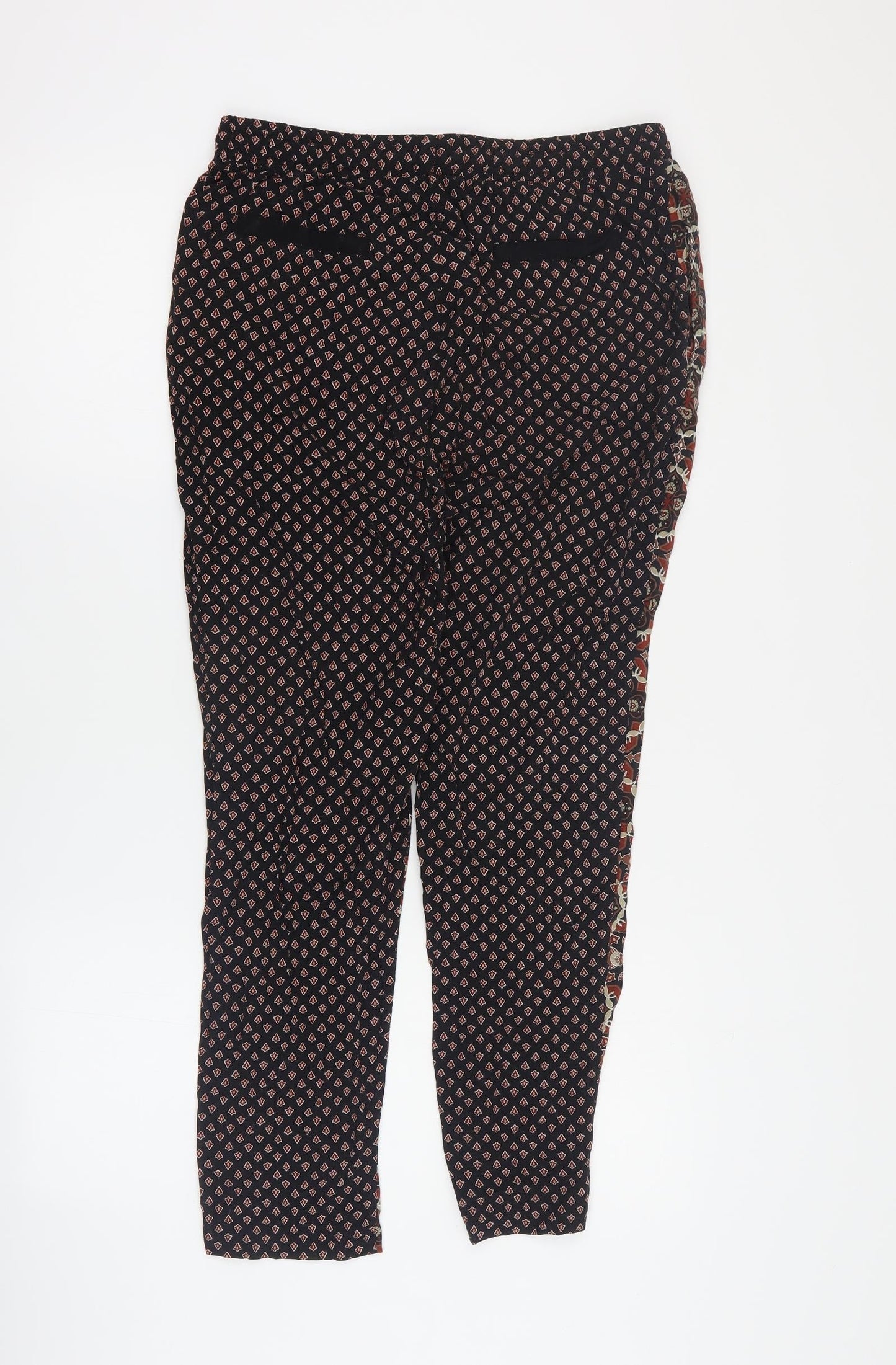 ESMARA Womens Black Geometric Viscose Carrot Trousers Size 10 L25 in Regular Drawstring