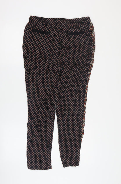 ESMARA Womens Black Geometric Viscose Carrot Trousers Size 10 L25 in Regular Drawstring