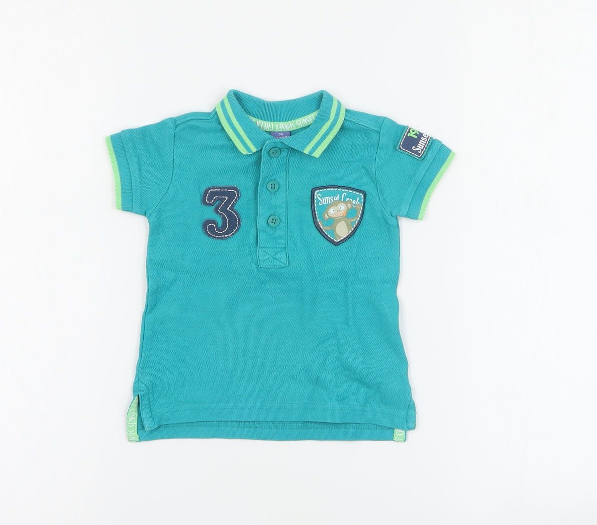Additional front view of Dopo Dopo Baby Green 100% Cotton Basic Polo, size 6-9, Months Collared Button