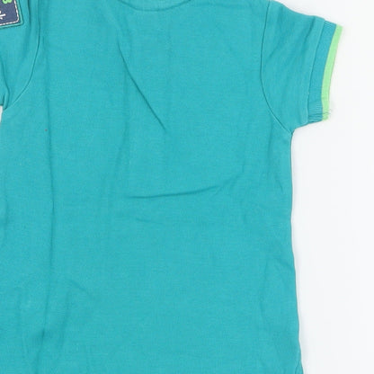 Brand and care label for Dopo Dopo Baby Green 100% Cotton Basic Polo, size 6-9, Months Collared Button