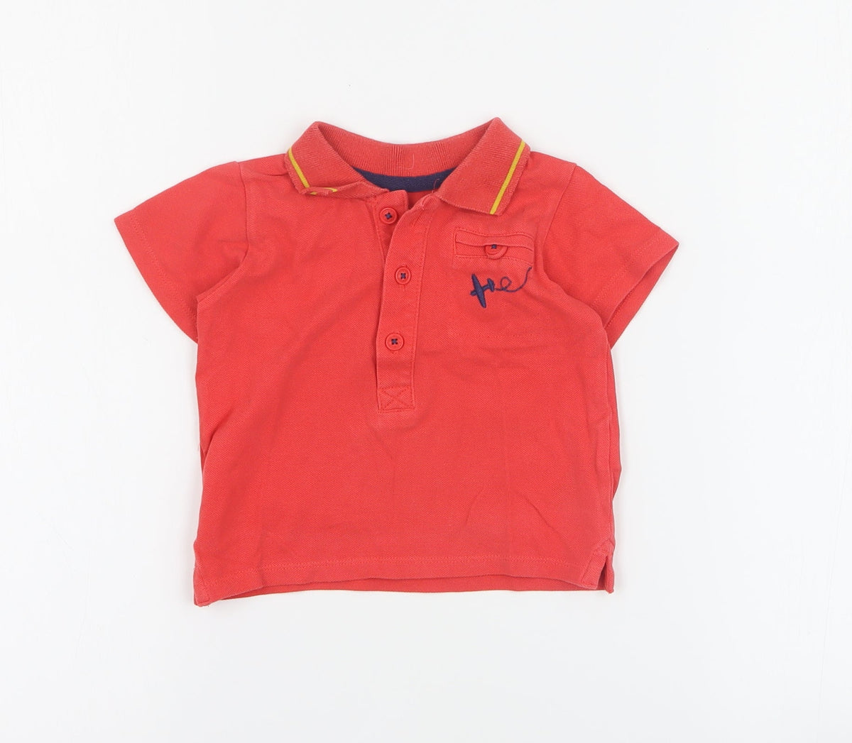 Additional front view of Marks & Spencer Baby Red 100% Cotton Basic Polo, size 6-9, Months Collared Button