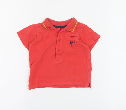 Additional front view of Marks & Spencer Baby Red 100% Cotton Basic Polo, size 6-9, Months Collared Button