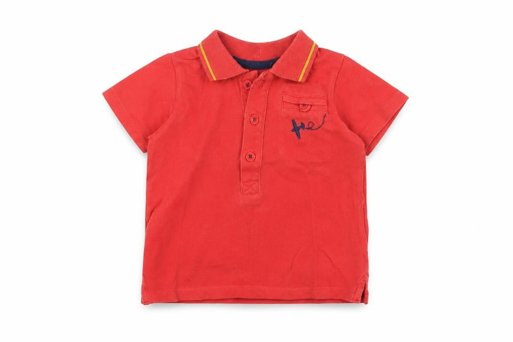Front view of Marks & Spencer Baby Red 100% Cotton Basic Polo, size 6-9, Months Collared Button