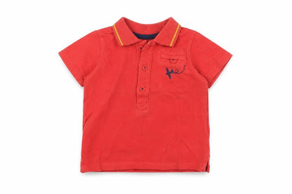 Front view of Marks & Spencer Baby Red 100% Cotton Basic Polo, size 6-9, Months Collared Button