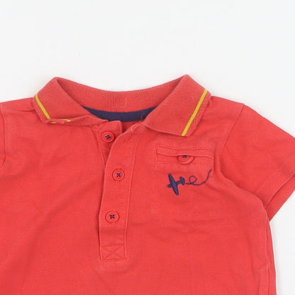 Close-up detail of Marks & Spencer Baby Red 100% Cotton Basic Polo, size 6-9, Months Collared Button