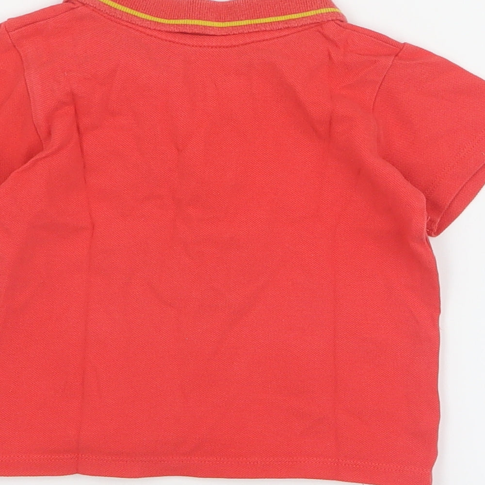 Brand and care label for Marks & Spencer Baby Red 100% Cotton Basic Polo, size 6-9, Months Collared Button