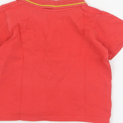 Brand and care label for Marks & Spencer Baby Red 100% Cotton Basic Polo, size 6-9, Months Collared Button