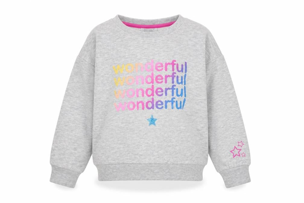 Front view of Primark girls’ grey cotton pullover sweatshirt, size 6-7, years