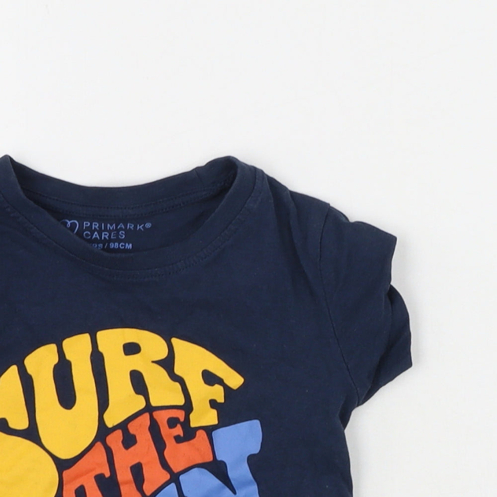 Primark Boys Blue  Polyester Basic T-Shirt Size 2-3 Years Round Neck  - Surf The Sun