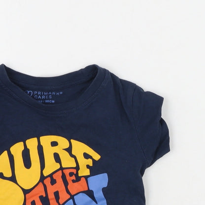 Primark Boys Blue  Polyester Basic T-Shirt Size 2-3 Years Round Neck  - Surf The Sun