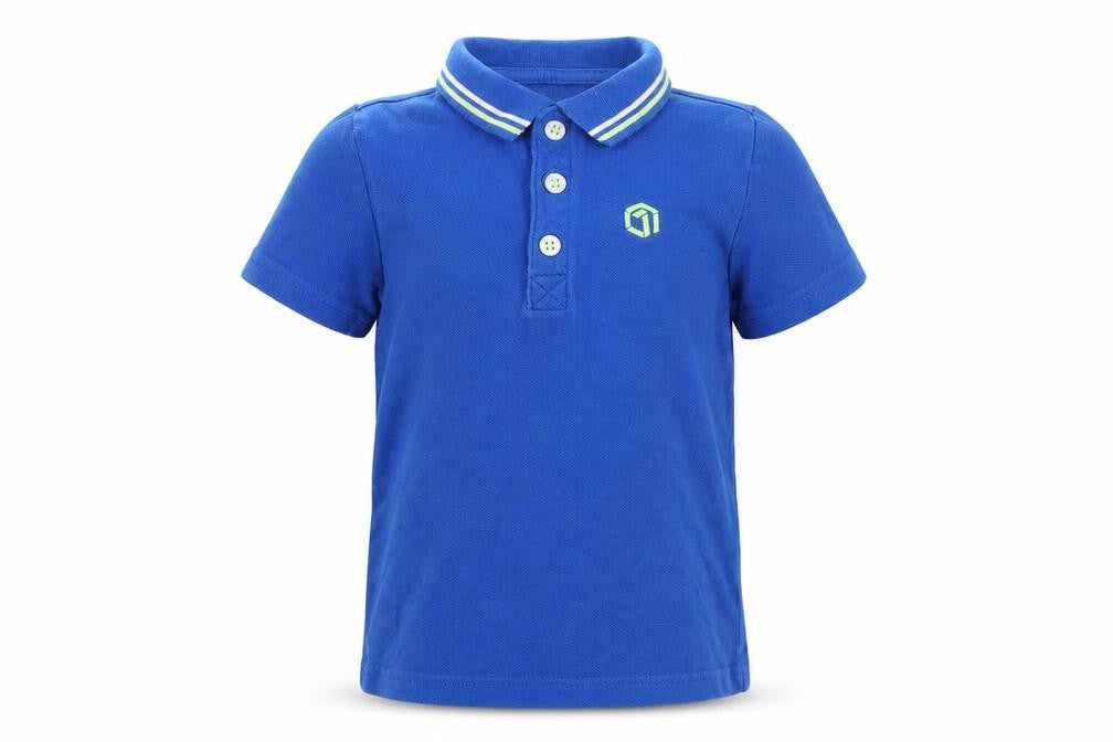 Front view of F&F boys’ blue cotton basic polo, size 2-3, years collared