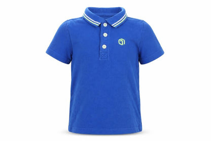 Front view of F&F boys’ blue cotton basic polo, size 2-3, years collared