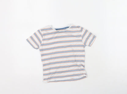 Jeff & Co Boys White Striped Cotton Basic T-Shirt Size 18-24 Months Round Neck
