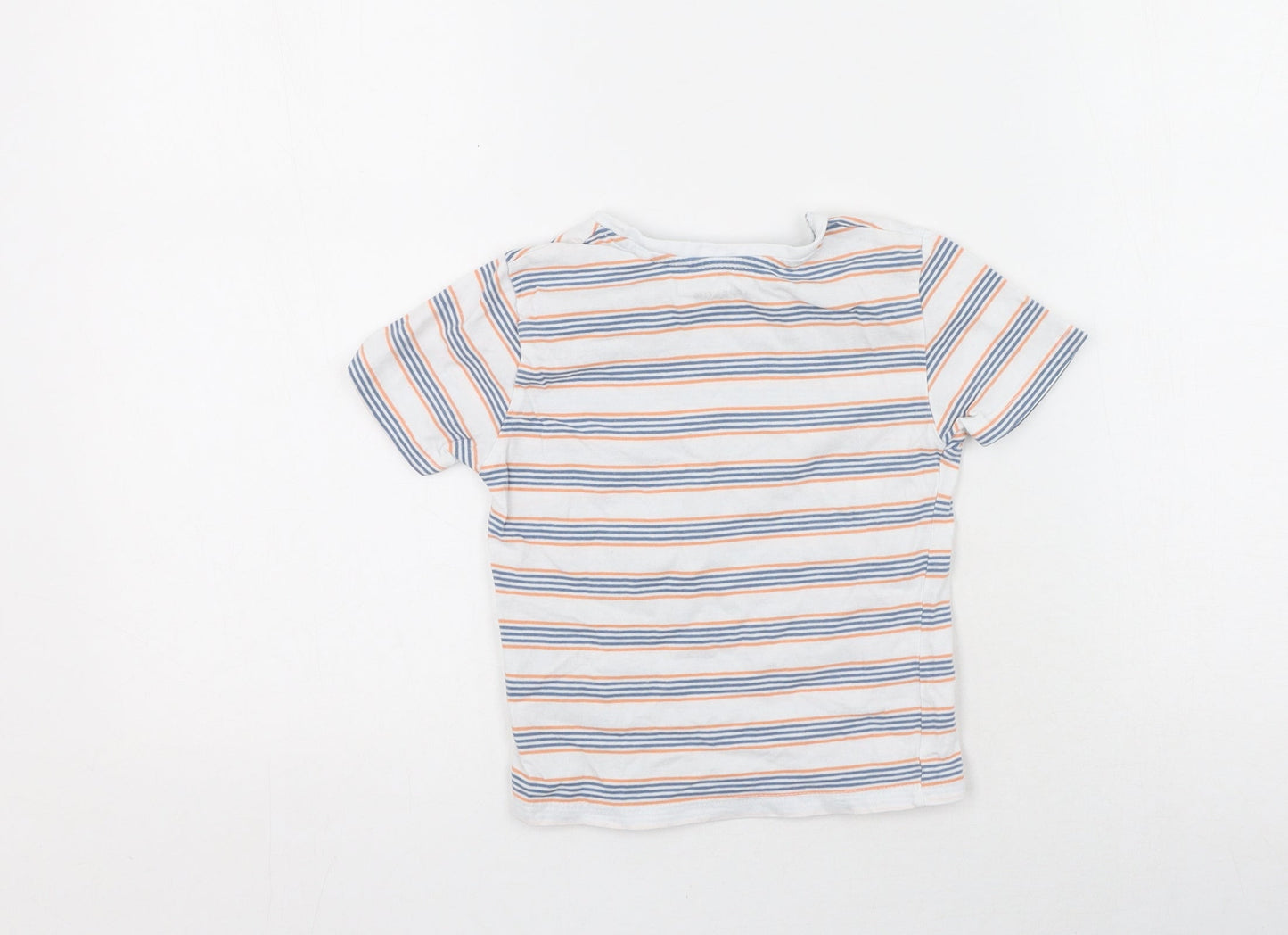 Jeff & Co Boys White Striped Cotton Basic T-Shirt Size 18-24 Months Round Neck