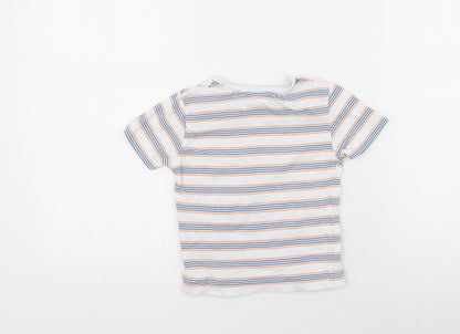 Jeff & Co Boys White Striped Cotton Basic T-Shirt Size 18-24 Months Round Neck
