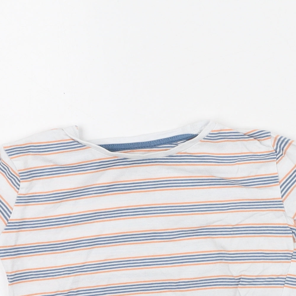 Jeff & Co Boys White Striped Cotton Basic T-Shirt Size 18-24 Months Round Neck