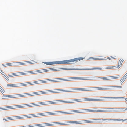 Jeff & Co Boys White Striped Cotton Basic T-Shirt Size 18-24 Months Round Neck