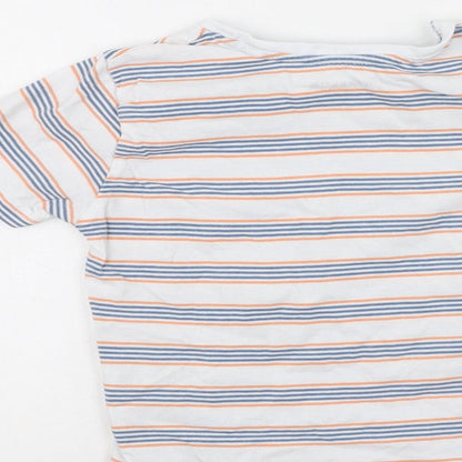 Jeff & Co Boys White Striped Cotton Basic T-Shirt Size 18-24 Months Round Neck