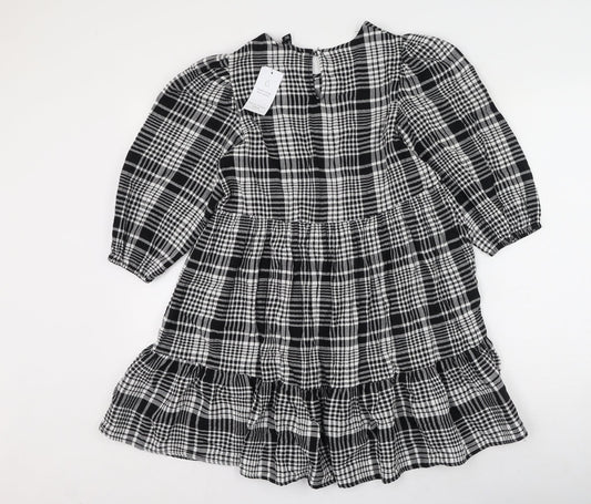 New Look Womens Black Plaid Cotton Fit & Flare  Size 6  Round Neck