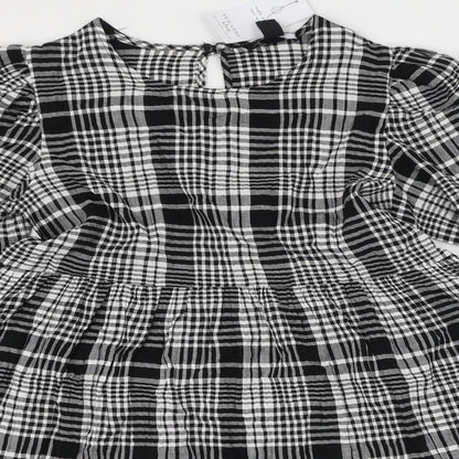 New Look Womens Black Plaid Cotton Fit & Flare  Size 6  Round Neck