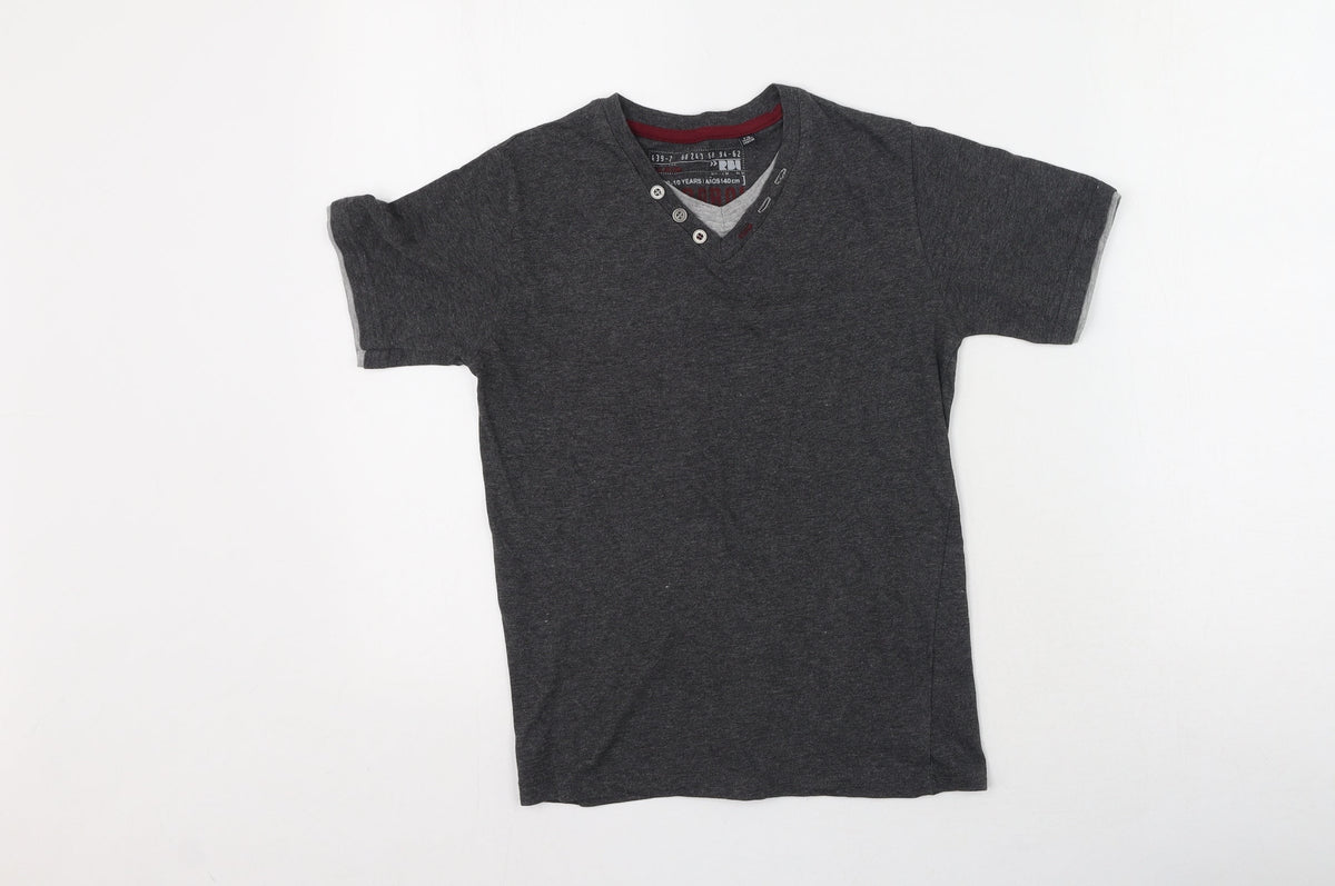 Additional front view of Rebel boys’ grey cotton basic casual, size 9-10, years v-neck