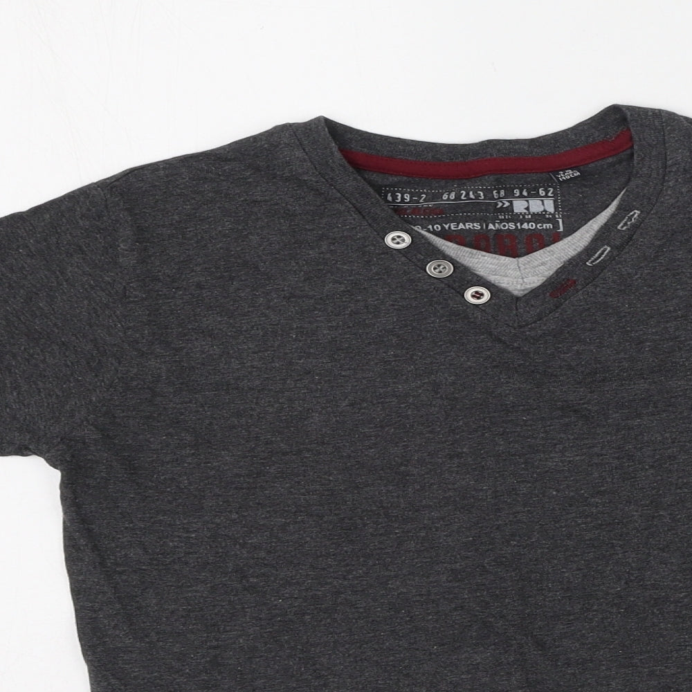 Close-up detail of Rebel boys’ grey cotton basic casual, size 9-10, years v-neck