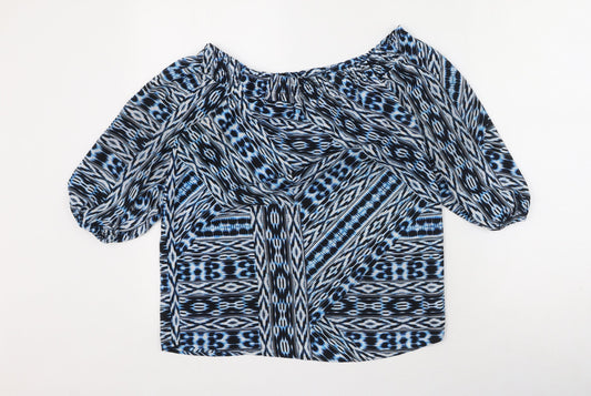 F&F Womens Blue Geometric Polyester Basic Blouse Size 6 Off the Shoulder