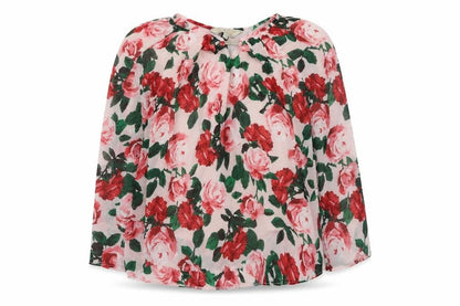 Billie & Blossom  Womens White Floral Polyester Basic Blouse Size 10 Round Neck