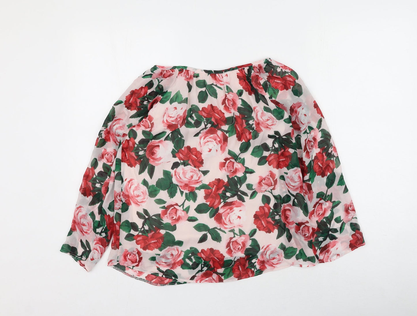 Billie & Blossom  Womens White Floral Polyester Basic Blouse Size 10 Round Neck