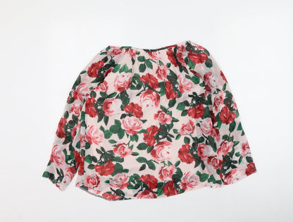 Billie & Blossom  Womens White Floral Polyester Basic Blouse Size 10 Round Neck