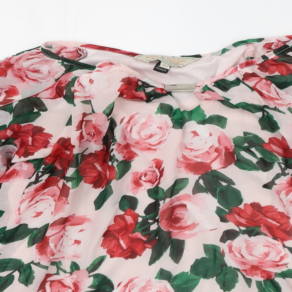 Billie & Blossom  Womens White Floral Polyester Basic Blouse Size 10 Round Neck