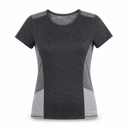 Front view of Soluxe women’s grey polyester basic casual, size S, round neck