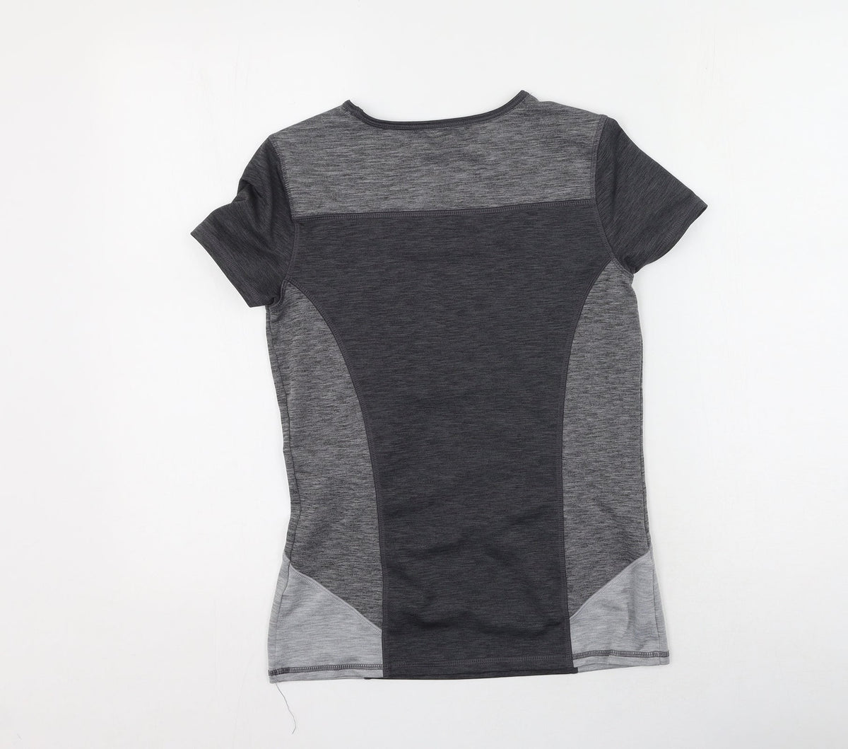 Back view of Soluxe women’s grey polyester basic casual, size S, round neck
