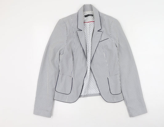 Primark Womens Black V-Neck Striped Polyester Cardigan Jumper Size 8