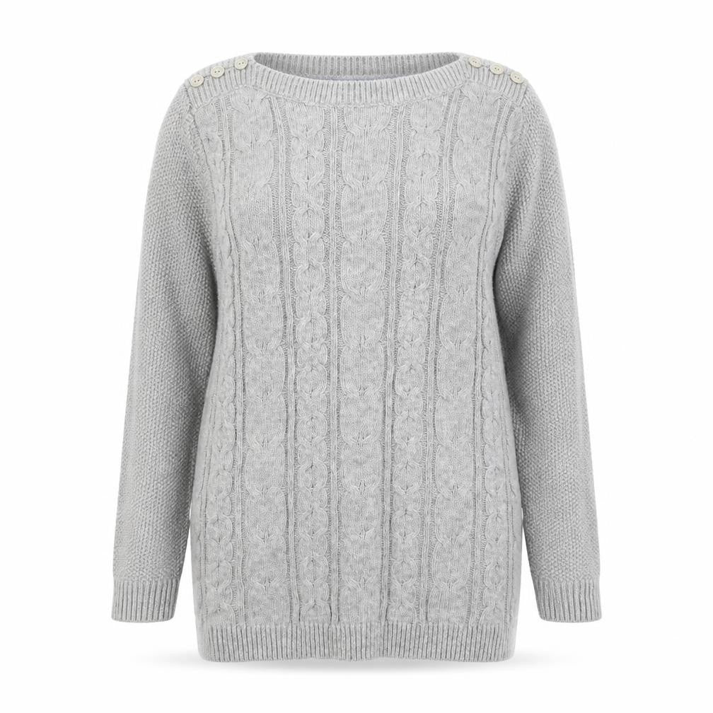 Front view of Maine New England women’s grey round neck nylon jumper, size UK 10