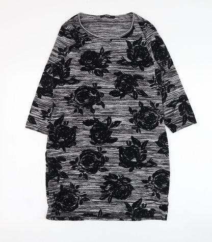 George Womens Grey Floral Polyester T-Shirt Dress  Size 8  Round Neck Pullover