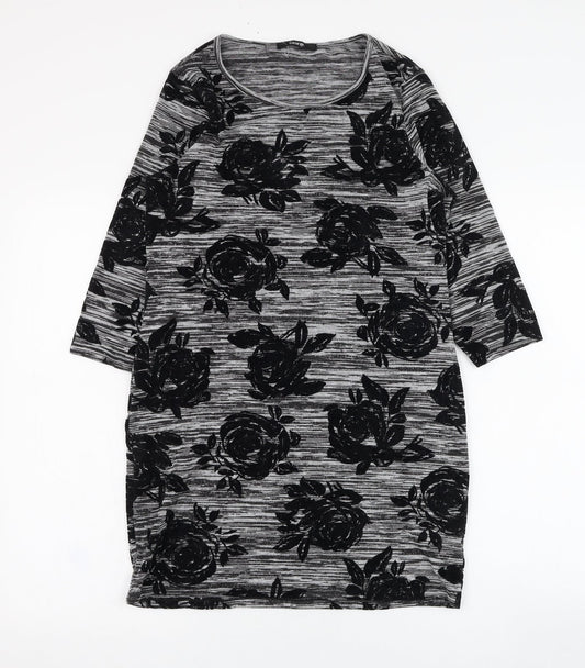 George Womens Grey Floral Polyester T-Shirt Dress  Size 8  Round Neck Pullover