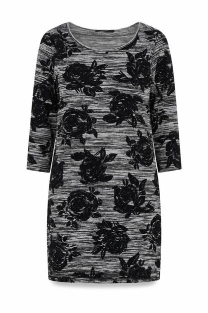 Front view of George women’s grey floral polyester t-shirt dress, size UK 8, round neck pullover
