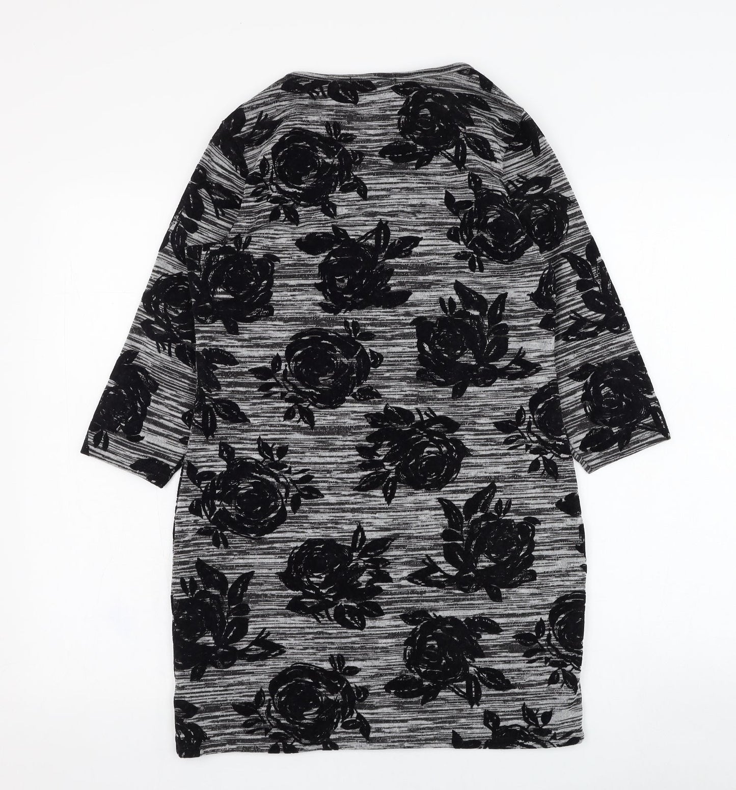 George Womens Grey Floral Polyester T-Shirt Dress  Size 8  Round Neck Pullover