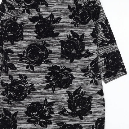 George Womens Grey Floral Polyester T-Shirt Dress  Size 8  Round Neck Pullover