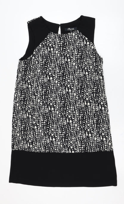 Peacocks Womens Black Geometric Polyester Shift  Size 12  Scoop Neck Pullover