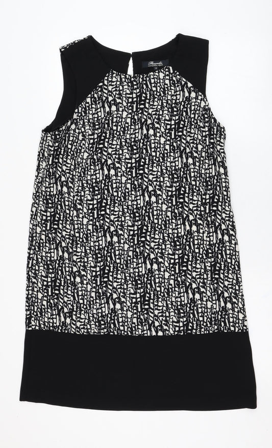 Peacocks Womens Black Geometric Polyester Shift  Size 12  Scoop Neck Pullover