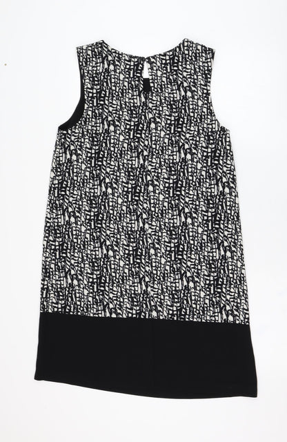 Peacocks Womens Black Geometric Polyester Shift  Size 12  Scoop Neck Pullover