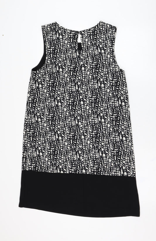 Peacocks Womens Black Geometric Polyester Shift  Size 12  Scoop Neck Pullover