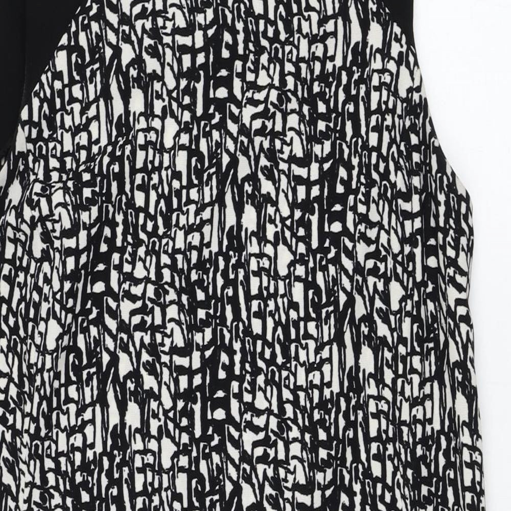 Peacocks Womens Black Geometric Polyester Shift  Size 12  Scoop Neck Pullover