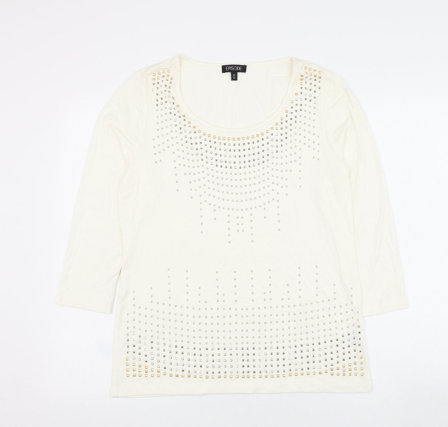 Episode Womens Ivory  Viscose Basic T-Shirt Size M Round Neck
