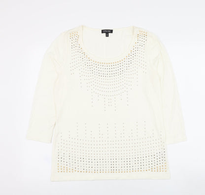 Episode Womens Ivory  Viscose Basic T-Shirt Size M Round Neck
