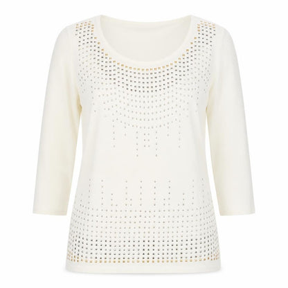 Episode Womens Ivory  Viscose Basic T-Shirt Size M Round Neck