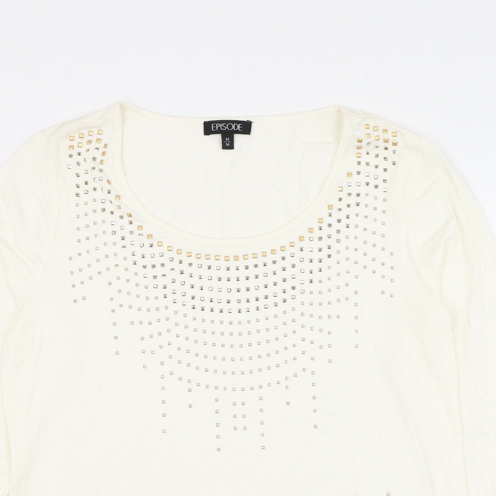 Episode Womens Ivory  Viscose Basic T-Shirt Size M Round Neck